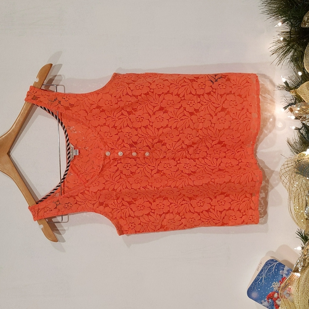 Volcom lace tank top, size small, orange.